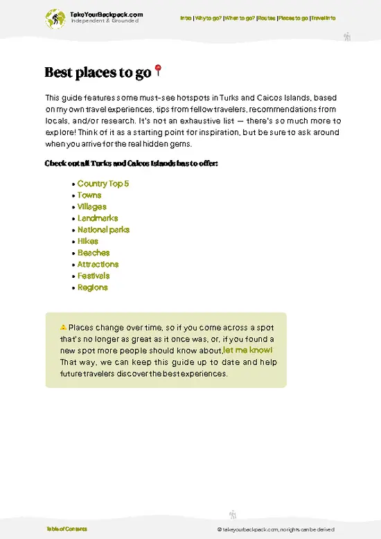 example page 5 from our offline Travel Guide for Turks and Caicos Islands